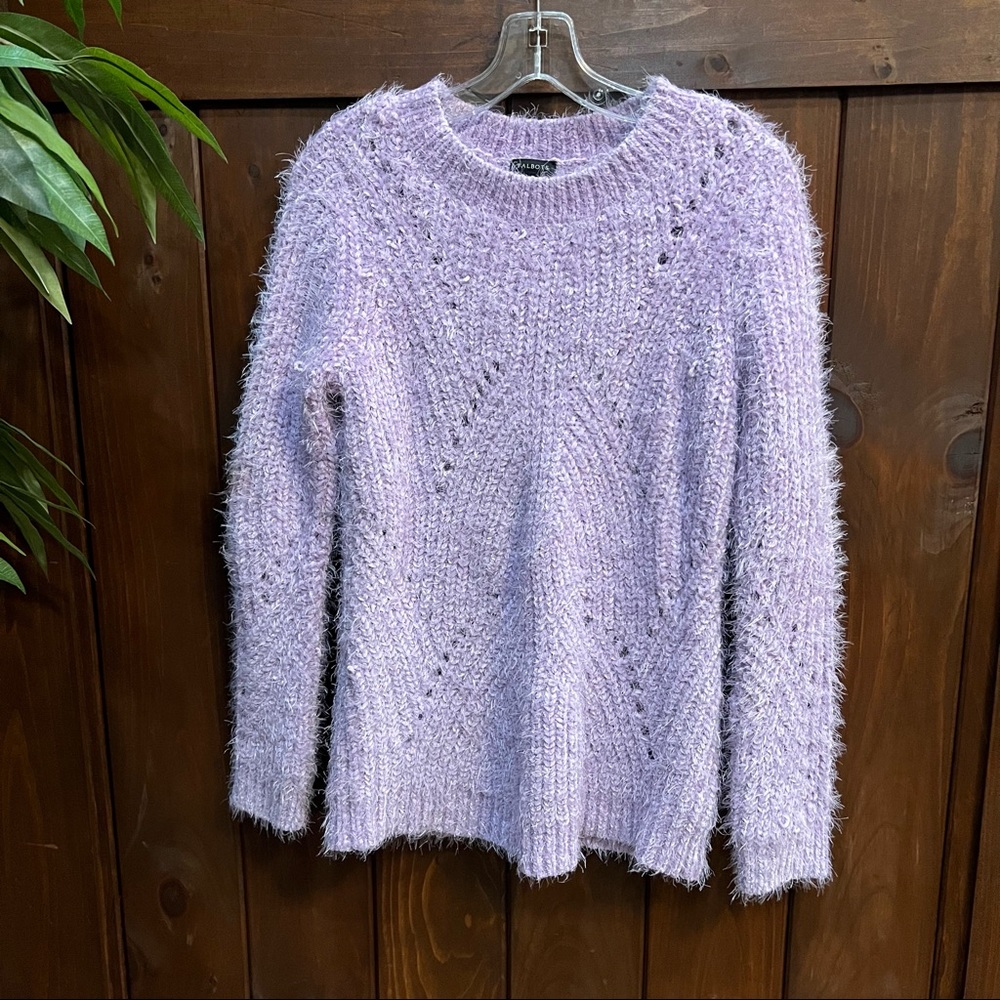 Talbots Fuzzy Eyelash Chenille Crewneck Sweater Lavender Purple